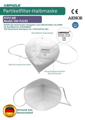 FFP2-Maske, 15 Stück, hygienisch einzelverpackt, CE 0099 Zertifikat, 5-lagig