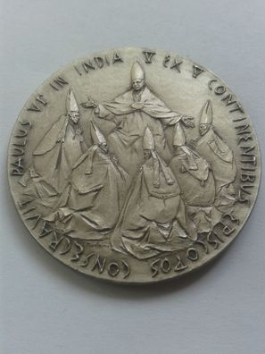 Vatikan Ppast Paul VI. Silber Kunstmedaille 44g 800er Silber Indienreise Bombay