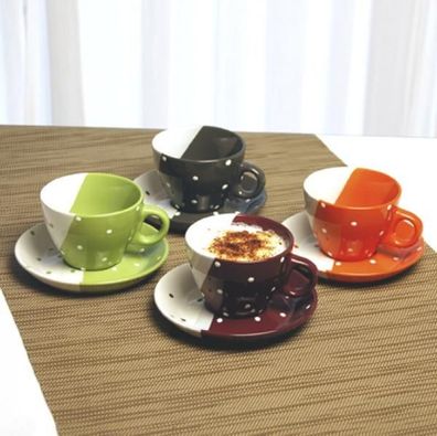 Kaffeetassen 4er Set Stoneware Dekor Dots