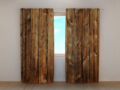 Fotogardine alte Holzbretter, Fotovorhang mit Motiv, Fotodruck, Gardine auf Maß