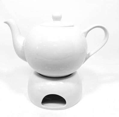 Teekanne 1L mit Stövchen Porzellan weiß