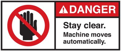 Warnaufkleber "DANGER Stay clear. Machine moves automat.." 35x80/45x100/70x160mm