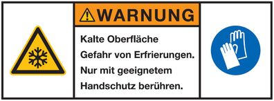Warnaufkleber "WARNUNG Kalte Oberfläche Gefahr.." Schild 35x80/45x100/70x160mm