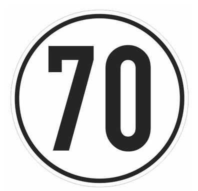 Aufkleber Geschwindigkeits-Schild "70 km/ h" Folie gemäß StVZO § 58 | Ø5-30cm