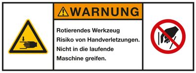 Warnaufkleber "Rotierendes Werkzeug Risiko von.." Schild Folie 35x100/75x200mm