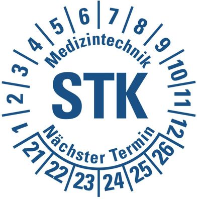 100x Mehrjahresprüfplakette "STK 21-26" Etikett Aufkleber, weiß/ blau Ø15-40mm