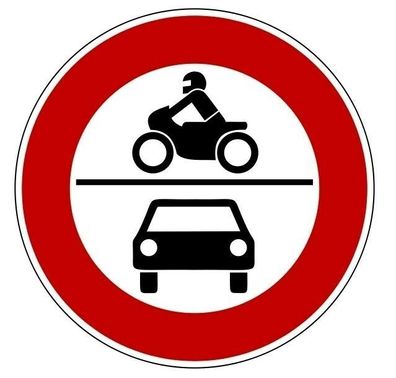 Aufkleber Verkehrszeichen"Verbot für Krafträder und Kraftfahrzeuge" StVO Ø5-30cm