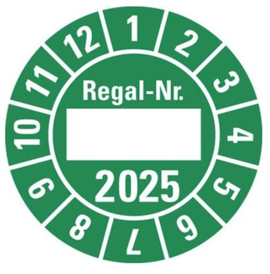 100x Jahresprüfplakette "Regal-Nr. 2025" Aufkleber beschriftbar, grün Ø15-40mm