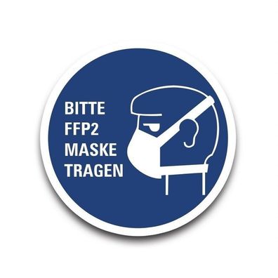 Aufkleber Hinweis "BITTE FFP MASKE TRAGEN" Gebot Schild Folie Ø5-40cm | blau
