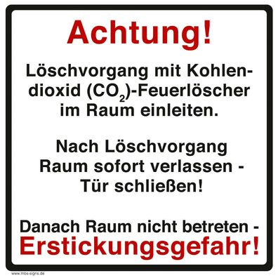 Schild KS"Achtung Erstickungsgefahr!CO2-Löscher Danach Raum nicht betr.."10x10cm