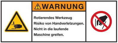 Warnaufkleber"WARNUNG Rotierendes Werkzeug Risiko.."Schild 35x80/45x100/70x160mm