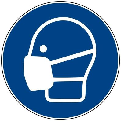 XXL Aufkleber Gebotsschild Zeichen "Maske benutzen" Folie ISO 7010 Ø40-60cm blau