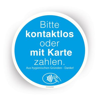 Aufkleber"Bitte kontaktlos oder mit Karte zahlen"Hinweisschild Ø10-60cm hellblau