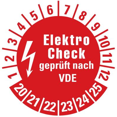 100x Prüfplakette "Elektro Check | 20-25" e-Check Etikett Aufkleber, rot | Ø 20mm