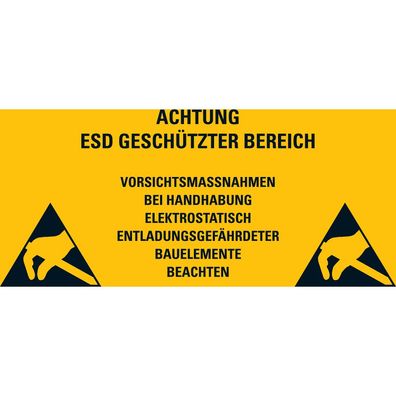 Aufkleber "Achtung ESD geschützter Bereich" 18x37/26x52/37x74/52x105mm, gelb