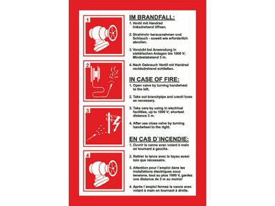Aufkleber "Handhabungsfolie Wandhydrant" nach DIN 1446 mehrsprachig 200x300mm
