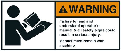 Warnaufkleber "WARNING Failure to read and understand.." 35x80/45x100/70x160mm