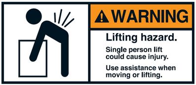 Warnaufkleber "WARNING Lifting hazard. Single lift could.."35x80/45x100/70x160mm