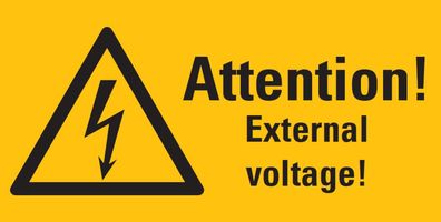 Warnaufkleber "Attention! External voltage!" Schild 148x296/208x420/296x592mm