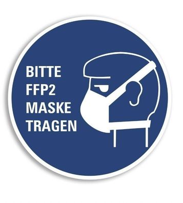 3x Aufkleber Hinweis "BITTE FFP MASKE TRAGEN" Gebot Schild Folie Ø15cm | blau