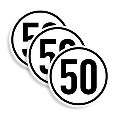 3x Aufkleber Geschwindigkeits-Schild "50 km/ h" Folie gemäß StVZO § 58 | Ø5-30cm