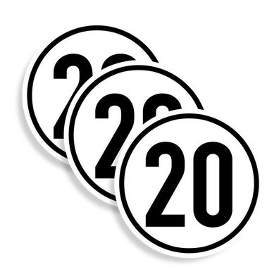 3x Aufkleber Geschwindigkeits-Schild "20 km/ h" Folie gemäß StVZO § 58 | Ø5-30cm