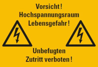Aufkleber "Vorsicht! Hochspannungsraum.." Warnung Verbot ISO 7010 Schild 12x20cm
