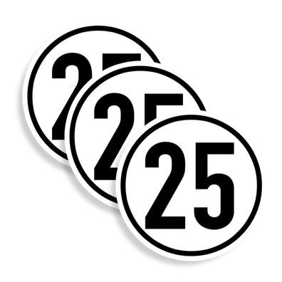 3x Aufkleber Geschwindigkeits-Schild "25 km/ h" Folie gemäß StVZO § 58 | Ø5-30cm