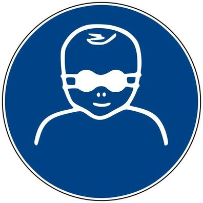 Aufkleber Gebotsschild "Kleinkinder Augen schützen" Folie ISO 7010 Ø5-30cm blau