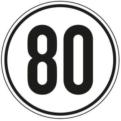Aufkleber Geschwindigkeits-Schild "80 km/ h" Folie gemäß StVZO § 58 | Ø5-30cm