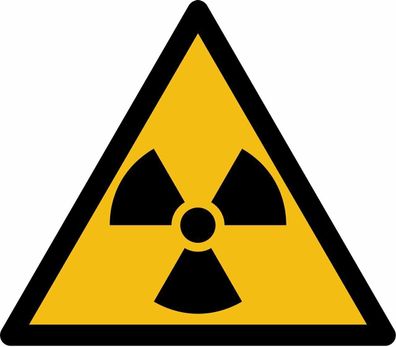 Aufkleber"Warnung radioaktiven Stoffen ion. Strahlen"Folie ISO 7010 5-30cm gelb