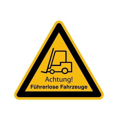 Warnaufkleber Dreieck Schild "Achtung! Führerlose Fahrzeuge" gelb SL 5-30cm gelb