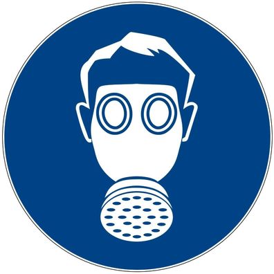 Aufkleber Gebotsschild Zeichen "Atemschutz tragen" Folie DIN 4844-2 Ø30cm blau