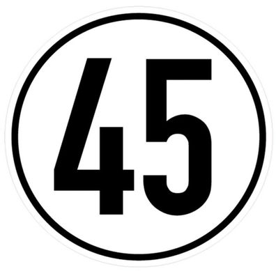 Aufkleber Geschwindigkeits-Schild "45 km/ h" Folie gemäß StVZO § 58 | Ø5-30cm