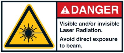 Warnaufkleber "DANGER Visible and or invisible Laser Ra.." 35x80/45x100/70x160mm