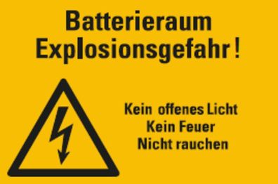 Aufkleber"Batterieraum Explosionsgefahr.."Warnung Verbot ISO 7010 Schild 12x20cm