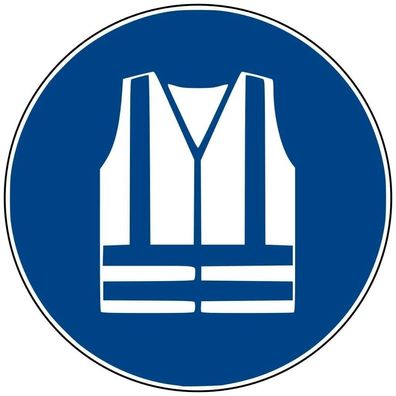 Aufkleber Gebotsschild Zeichen "Warnweste benutzen" Folie ISO 7010 Ø5-30cm blau