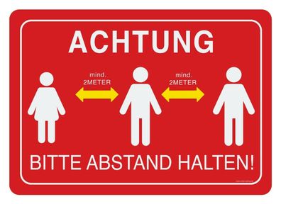 XXLAufkleber"Bitte mind. 2Meter Abstand halten!"Hinweisschild Folie 100x70cm rot