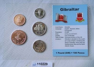 Kursmünzensatz mit 5 Münzen 1 Penny bis 20 Pence Gibraltar bankfrisch (110229)