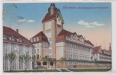 65038 Ak Pforzheim Oberrealschule mit Reichsbank 1912