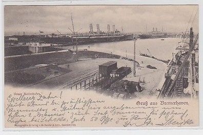 64812 Ak Gruß aus Bremerhaven neuer Kaiserhafen 1898