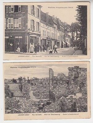 63732/2 Ak Longwy Haut Rue Gambetta vor und nach der Beschießung um 1916