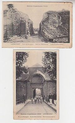 65415/2 Ak Longwy Haut Stadttor (Bourgogne) vor und nach der Beschießung um 1916