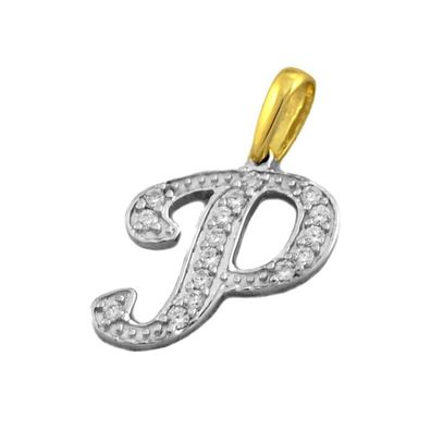 Buchstaben Anhänger P aus 585 Gold bicolor mit Zirkonia*