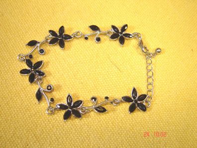 filigranes Armband Blüten Blätter silberfb mit schwarz Trachtenschmuck Z p