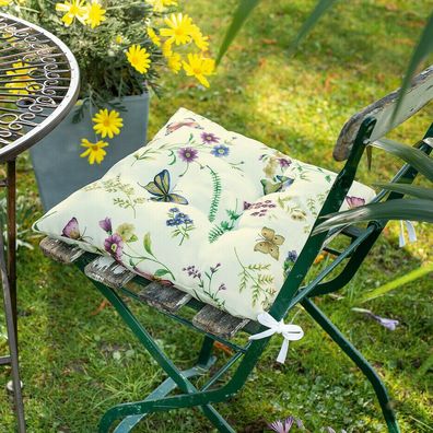 Stuhlkissen Sitzkissen Sitzauflage Kissen Gartenstuhl Blumen Schmetterlinge 38cm