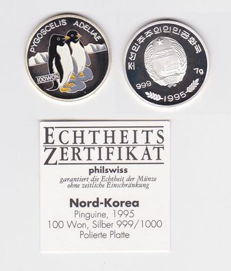 100 Won Silber Farb Münze Korea 1995 Adeliepinguine (111774)