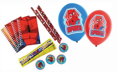 Amscan Spiderman Schreibwarenset (16-teilig) + Luftballons (6 Stück, rot & blau)