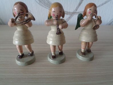 3 musizierende sehr alte Engel, Erzgebirge Volkskunst-sehr selten-Kurzrock