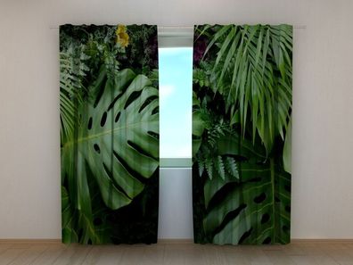 Fotogardine tropische Baumblätter, Fotovorhang mit Motiv, Fotodruck, Gardine auf Maß